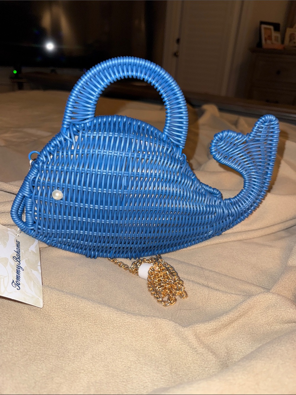 NWT Tommy Bahama Whale Wicker Crossbody Bag Navy - Picture 9 of 9